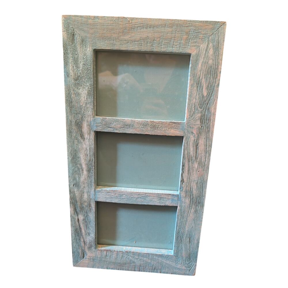 Teal Heavy Wooden Rustic 3 Picture Frame Home Decor